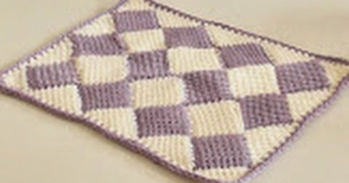 Háčkovaný tuniský Entrelac, deka ze čtverců 1. díl, Tunisian crochet blanket